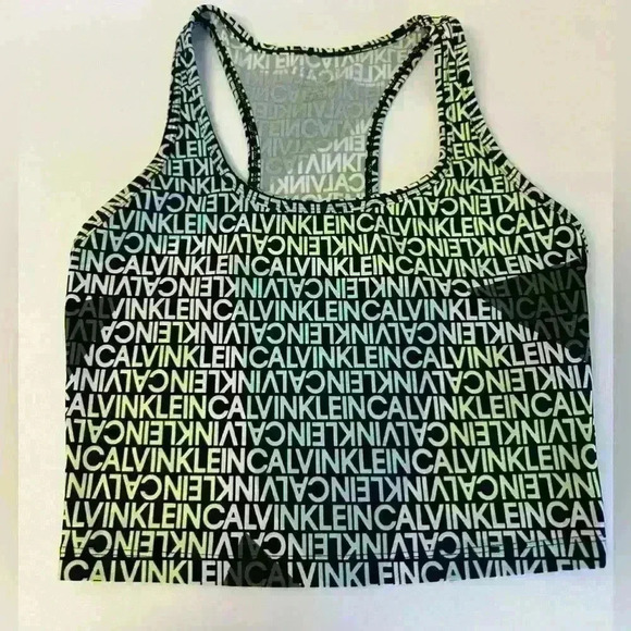 CALVIN KLEIN WOMEN TOP RUNNING PRINTED LOGO GOLD SIZE S - Picture 1 of 5
